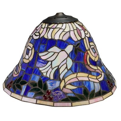 Tiffany Style Lamp Shade with Dove and Ribbon Motif. A stained-glass style lamp shade 