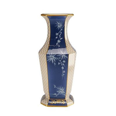 Wedgwood Bone China Octagonal Satsuma Style Vase. A Wedgwood bone china vase featuring an 