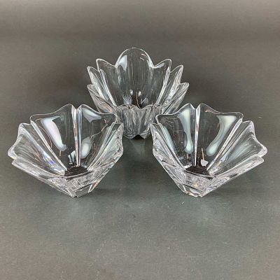 3pc Orrefors Crystal Lily Bowls. A trio of Orrefors crystal lily bowls manufactured in Sweden. 