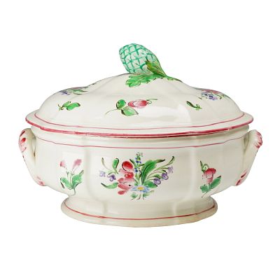 K and G Luneville Faience Lidded Soup Tureen with Artichoke Finial. A Keller and Guerin (K and 