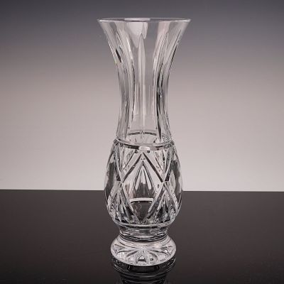 Slovenian 24 percent Lead Crystal Clear Cut Flower Vase. A contemporary clear vase manufactured 