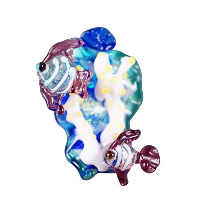 Studio Artist Lampwork Glass Aquatic Fish Button. A hand-crafted studio glass button featuring 