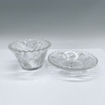 Pair of Vintage Glass Floral Motif Bowls. A 5.25-inch round high rimmed bowl, and a 6-inch round 