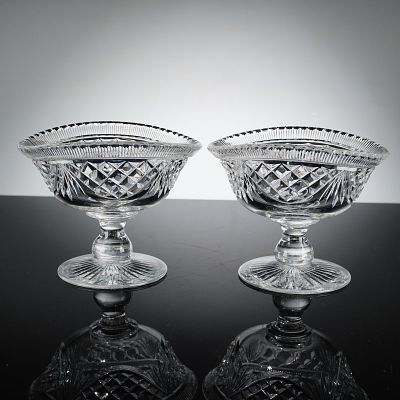 Pair of Cut Crystal Footed Sherbet Dishes. This pair of crystal serving footed sherbet dishes is 