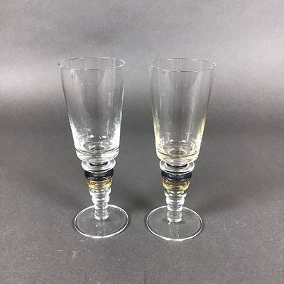Pair of Block Crystal Carnival Wine Glasses. A pair of wine glasses in the Carnival pattern by 