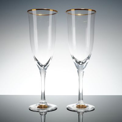 Pair of Noritake Crystal Champagne Flutes, Troy. The flutes are constructed from full lead 
