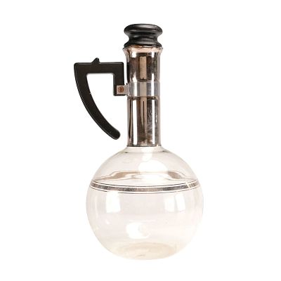 Inland Glass Works Art Deco XXX Hand Blown Glass and Silver Painted Carafe with Stopper. This 