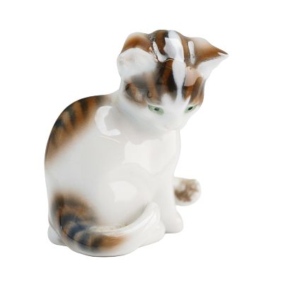 Rosenthal Hand-Painted Glazed Porcelain Seated Kitten Figurine. A single glazed porcelain 