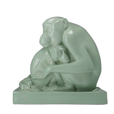 Wedgwood by John Skeaping Celadon Art Deco Figurine, Monkey Group. This earthenware figurine 
