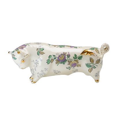 Wedgwood Queen's Ware Floral Taurus the Bull Designed by Arnold Machin. This ceramic figurine is 
