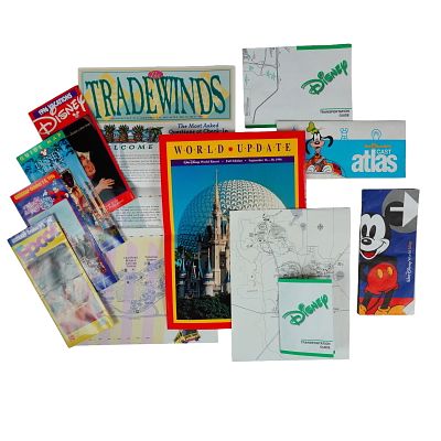 Assortment of Vintage Walt Disney World Guide Maps and Cast Atlas with Rare Underground Tunnel Map. 