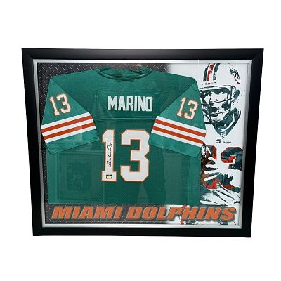Dan Marino Signed Miami Dolphins Jersey, Framed. This is an original Miami Dolphins jersey 