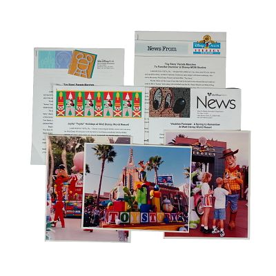 6pc Walt Disney World Toy Story Parade Press Photos and Press Releases. A collection of original 