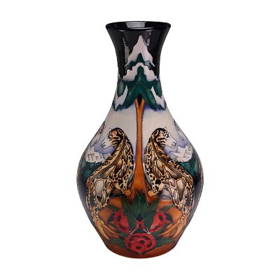 Moorcroft Pottery by Kerry Goodwin Limited Edition Vase 2013, Snow Leopard. This earthenware 