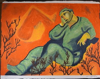 Sandro Chia (Italian 1946) Carborundum etching with hand coloring Untitled #4 signed. Carborundum 