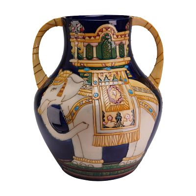 Moorcroft Pottery Limited Edition Thomas Goode Elephants Double Handle Vase. A Moorcroft Pottery 