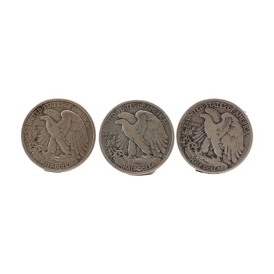 3pc 1939 to 1942-D Walking Liberty Silver Half Dollars. Each struck by the United States Mint in 