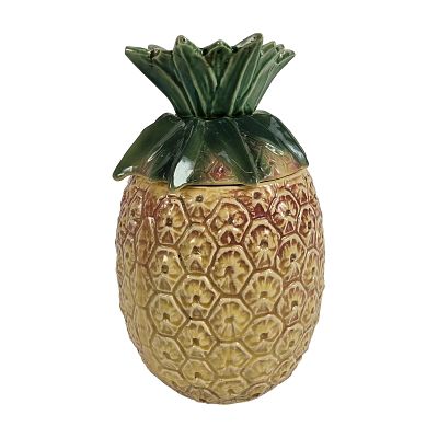 McCoy Ceramic Pineapple Cookie Jar. Earthenware construction consisting of a base with 