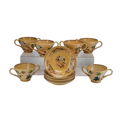Set of Twelve Wedgwood Etruria Bouillon Cups and Saucers in the Cuckoo Pattern. A set of twelve 