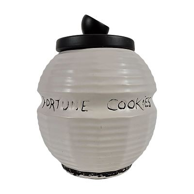 McCoy Ceramic Fortune Cookie Jar. Ceramic lidded canister in a globose lantern form, featuring 