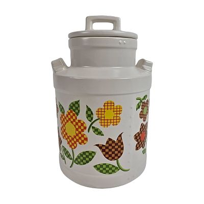 McCoy Ceramic Gingham Garden Milk Can Canister Cookie Jar. Features the Gingham Garden floral 