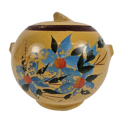 McCoy Ceramic Hand Painted Floral Cookie Jar. A hand painted ceramic cookie jar in a globular 