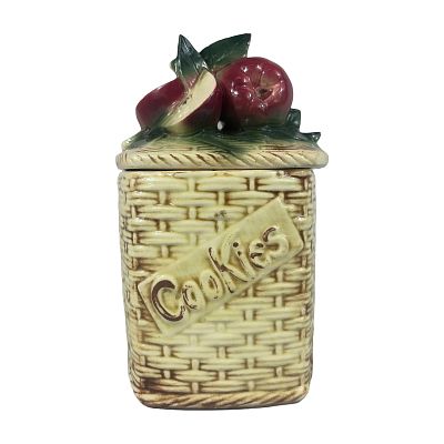 McCoy Pottery Apple Basketweave Ceramic Cookie Jar. Hexagonal glazed earthenware cookie jar 