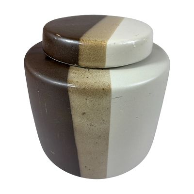 McCoy Pottery Ceramic Cookie Jar. Featuring a three-tone horizontal banded glaze in the 