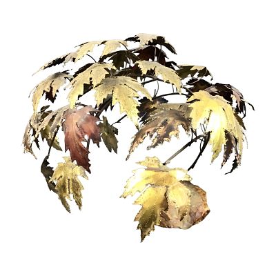 Mid-Century Modern Brutalist Copper Tree Sculpture with Maple Leaves on Stone Base. This 
