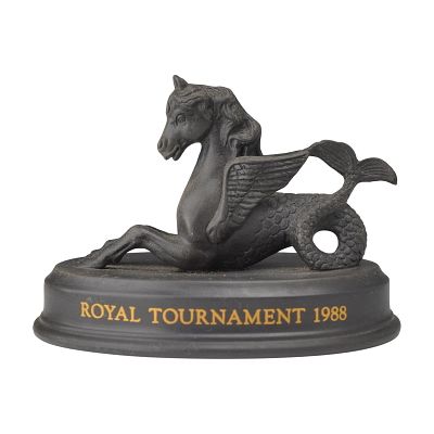 Wedgwood Black Basalt Winged Hippocampus Figurine for Royal Tournament 1988. A Wedgwood black 