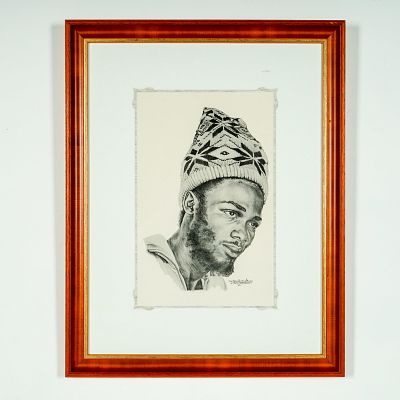 Ras Daniel Heartman (Jamaican 1942-1990) Framed Self-Portrait Print. This framed monochrome 