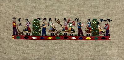 Framed Embroidery Folk Art, Scenes of Village Life. This framed folk art embroidery is executed 