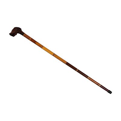 Hand-Carved Dog Head Handle Walking Stick with Segmented Hardwood Shaft. This decorative walking 