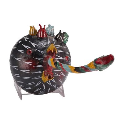 Mexican Polychrome Coconut Shell Zoomorphic Folk Art Mask Hat. This Mexican folk art mask hat is 