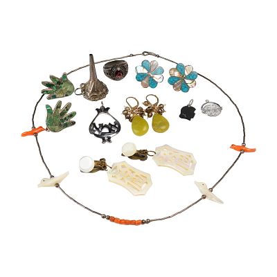 14pc Silver Toned Jewelry Including 4 Pairs of Earrings, 4 Pendants, 1 Ring and 1 Necklace. This 