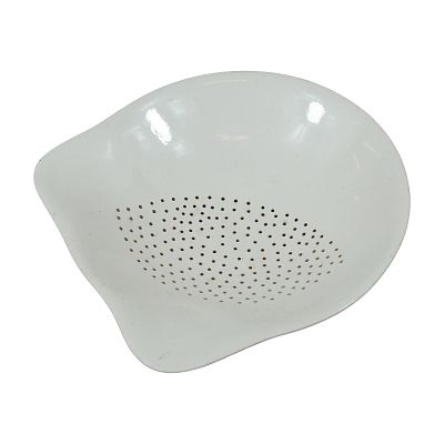 Mid-Century Modern White Glazed Ceramic Teardrop Form Colander. A white-glazed ceramic colander 