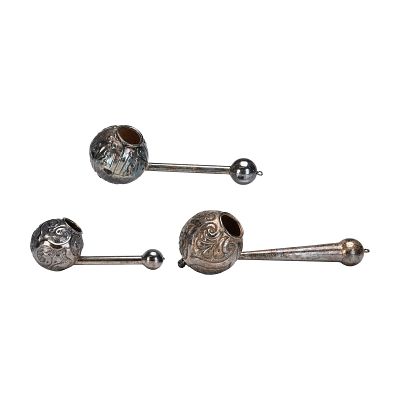 3pc Ceremonial Middle Eastern Silver Over Copper Ladles. A set of three Middle Eastern 
