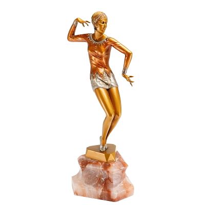 Ferdinand Preiss Art Deco Charleston Dancer Patinated and Cold-Painted Bronze Sculpture. This 