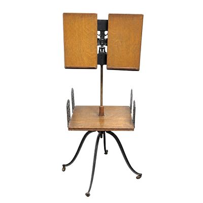 R.M. Lambie Victorian Oak and Cast Iron Adjustable Dictionary Stand. This American R.M. Lambie 