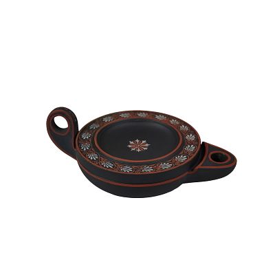 Wedgwood Encaustic Decorated Black Basalt Oil Lamp and Cover. A Wedgwood black basalt stoneware 
