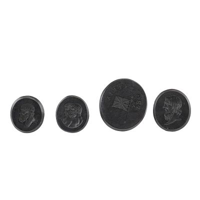 4pc Wedgwood Black Basalt Medallion and Intaglios. A group of four black basalt ceramic pieces 
