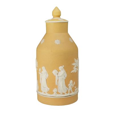Wedgwood Primrose Jasperware Lidded Canister. A Wedgwood Jasperware lidded canister or tea caddy 