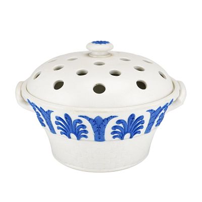 Wedgwood White Jasperware Potpourri Bowl and Cover. A circular twin-handled potpourri bowl and 