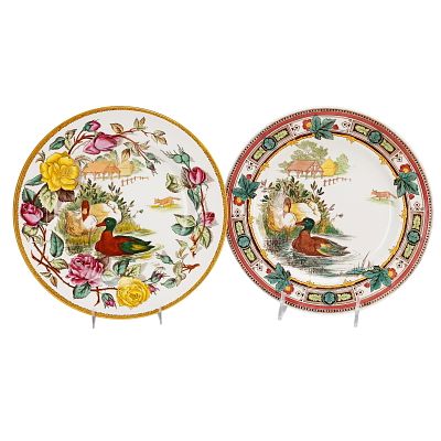 A Pair of Wedgwood Etruria England Tea Rose and Geometric Border Transferware Plates. Two 