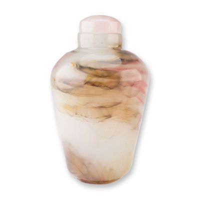 Off-White Glass Snuff Bottle, Swirled Colors Design. A soft white glass snuff bottle featuring a 
