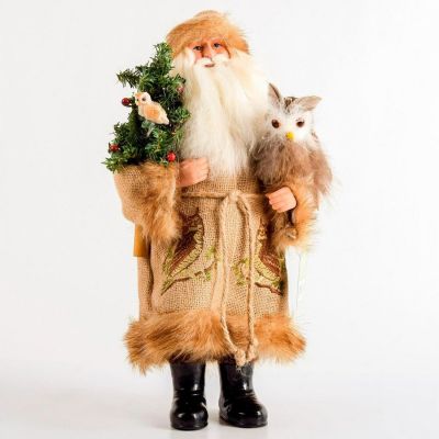 Santa's Workshop Doll, Night Watchman Santa & Owl. Handcrafted collectible Santa Claus figurine. 