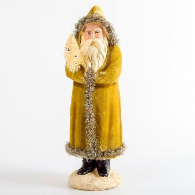 Ragon House Moss Green Velvet Belsnickle Santa Figurine. Paper Mache for the base and stand. 