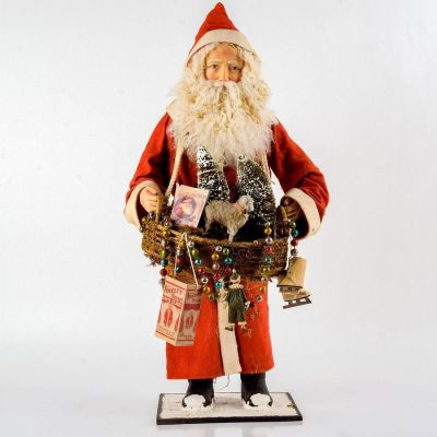 Bethany Lowe Designs Figurine, Father Christmas Peddler. Handpainted resin, woven basket and 