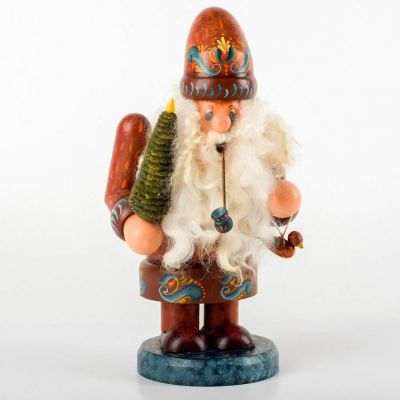 Vintage Joyce Holroyd Wood Figurine, Santa Claus. Handpainted in exquisite detail. White fluffy 