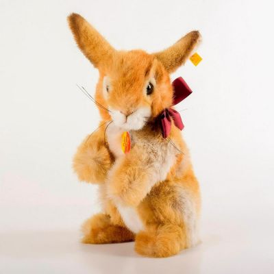 Steiff Stuffed Animal, Putsi Brown Rabbit. Original tags attached. Standing rabbit plush animal 